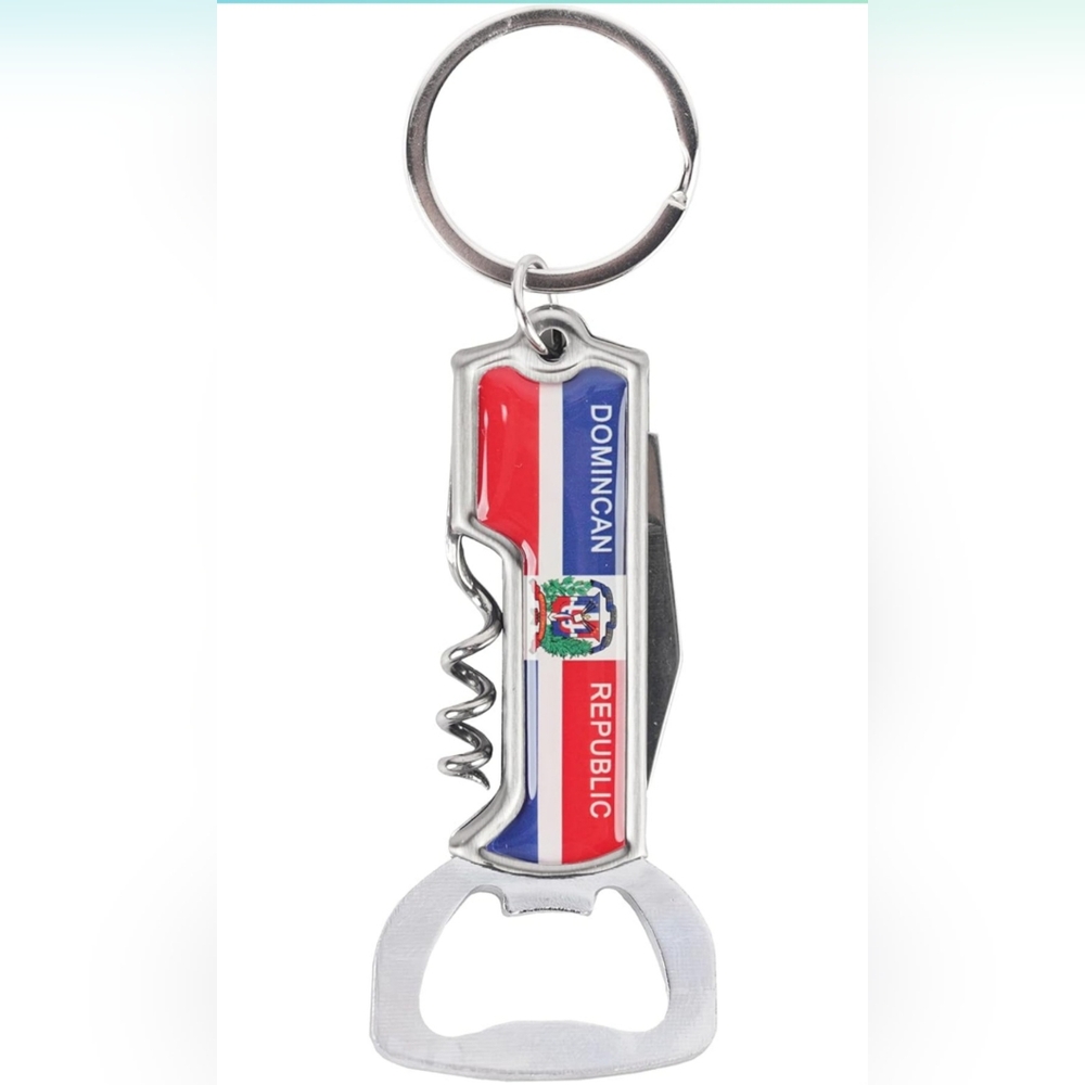 Multifunctional Bottle Opener Keychain Corkscrew Keyring - Dominican Republic